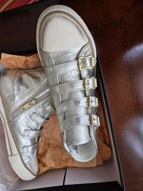 Ash Metallic Silver Buckle Strap Kids Sneakers